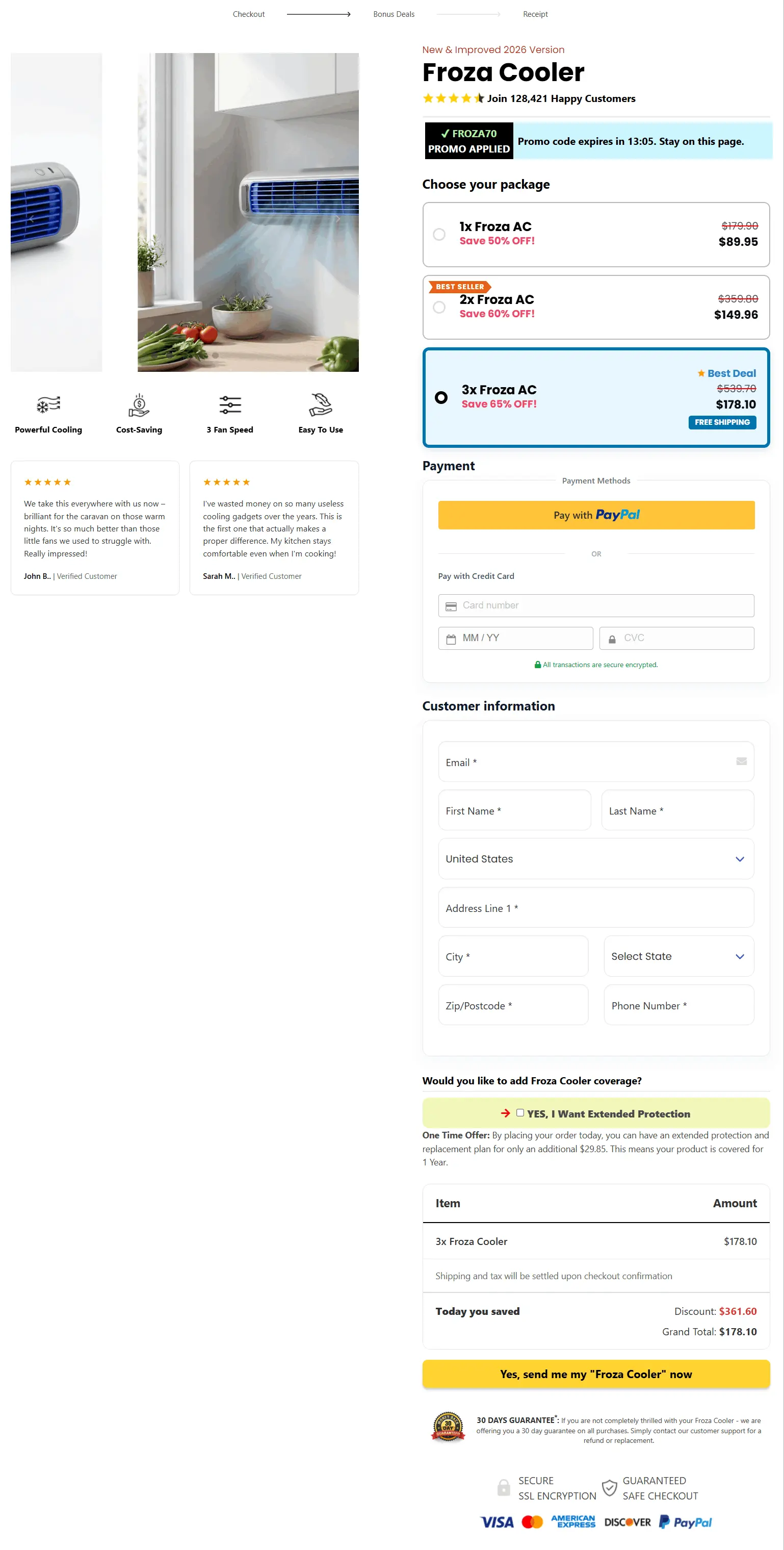 froza ac secure checkout page